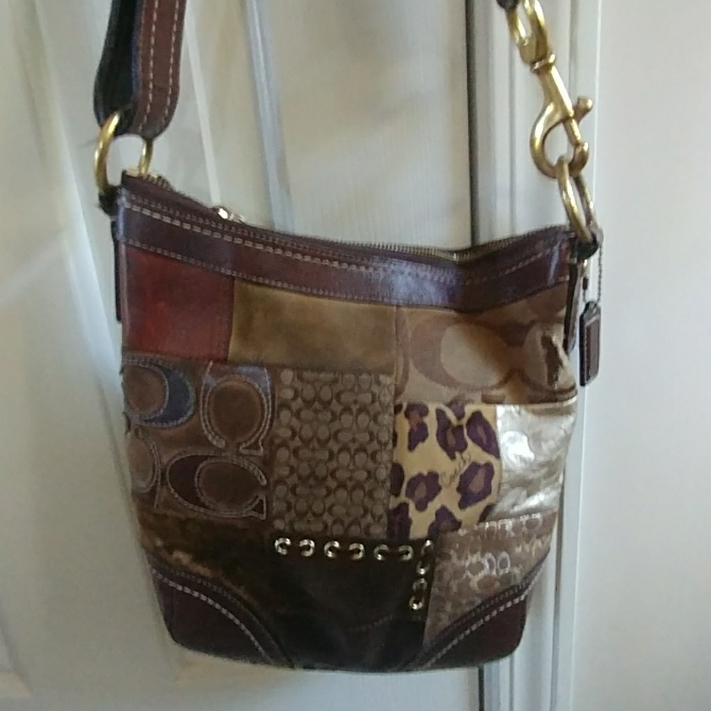 Brown patchwork coach purse